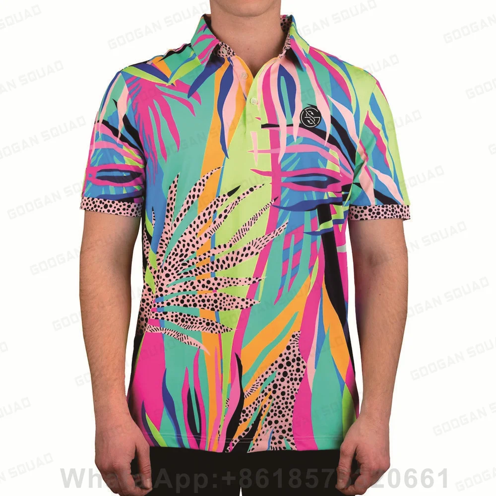 New Summer Men Golf Polo Shirts Lapel Casual Print Fashion Tops Short Sleeve Button Quick Dry Breathable Polo Shirt Clothing