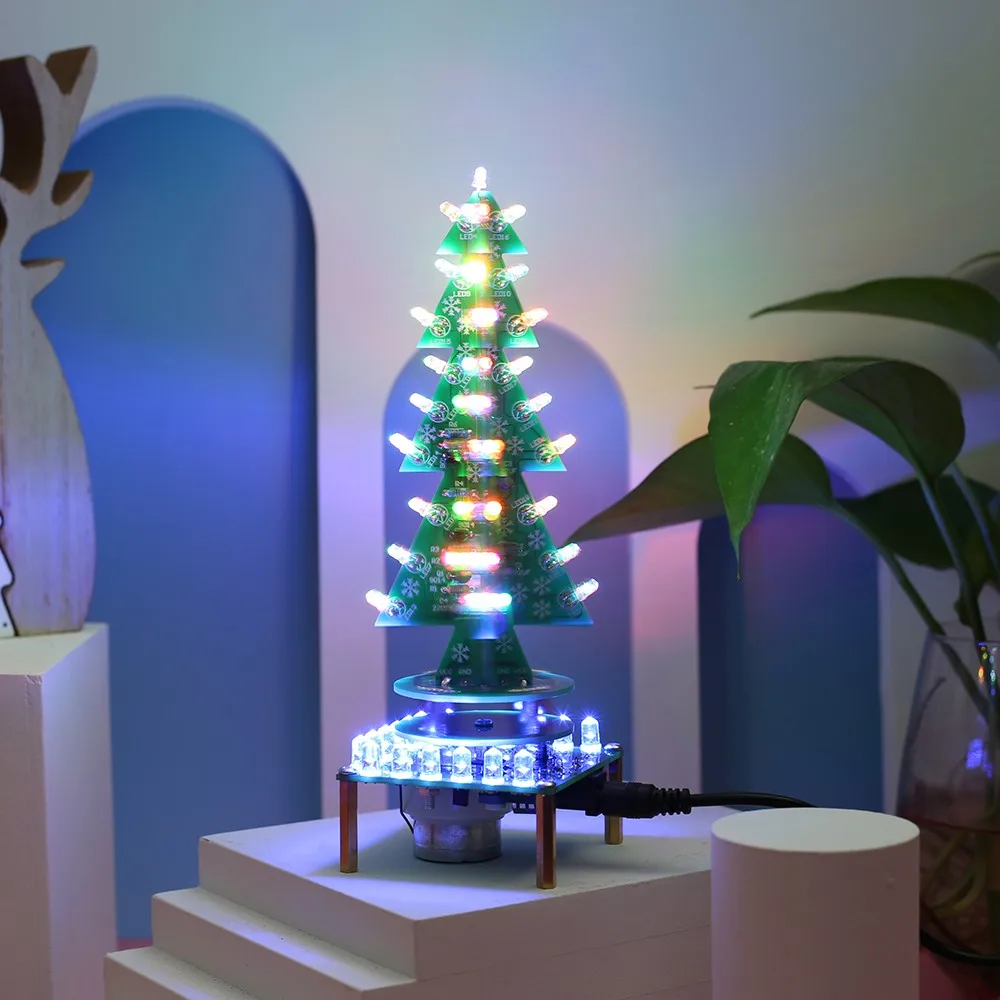 

DC 5.0V DIY Kit Christmas Music Tree Auto-Rotate Colorful LED Flashing Breathing Lamp Light Suite Welding Practice