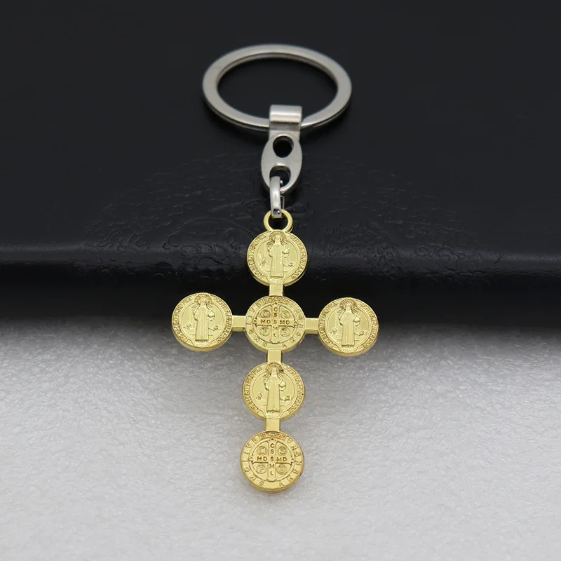 

Catholic Christ Saint Benedict Medal Crucifix Keychain Religious Church Key Ring Home Chapel Souvenir Gift
