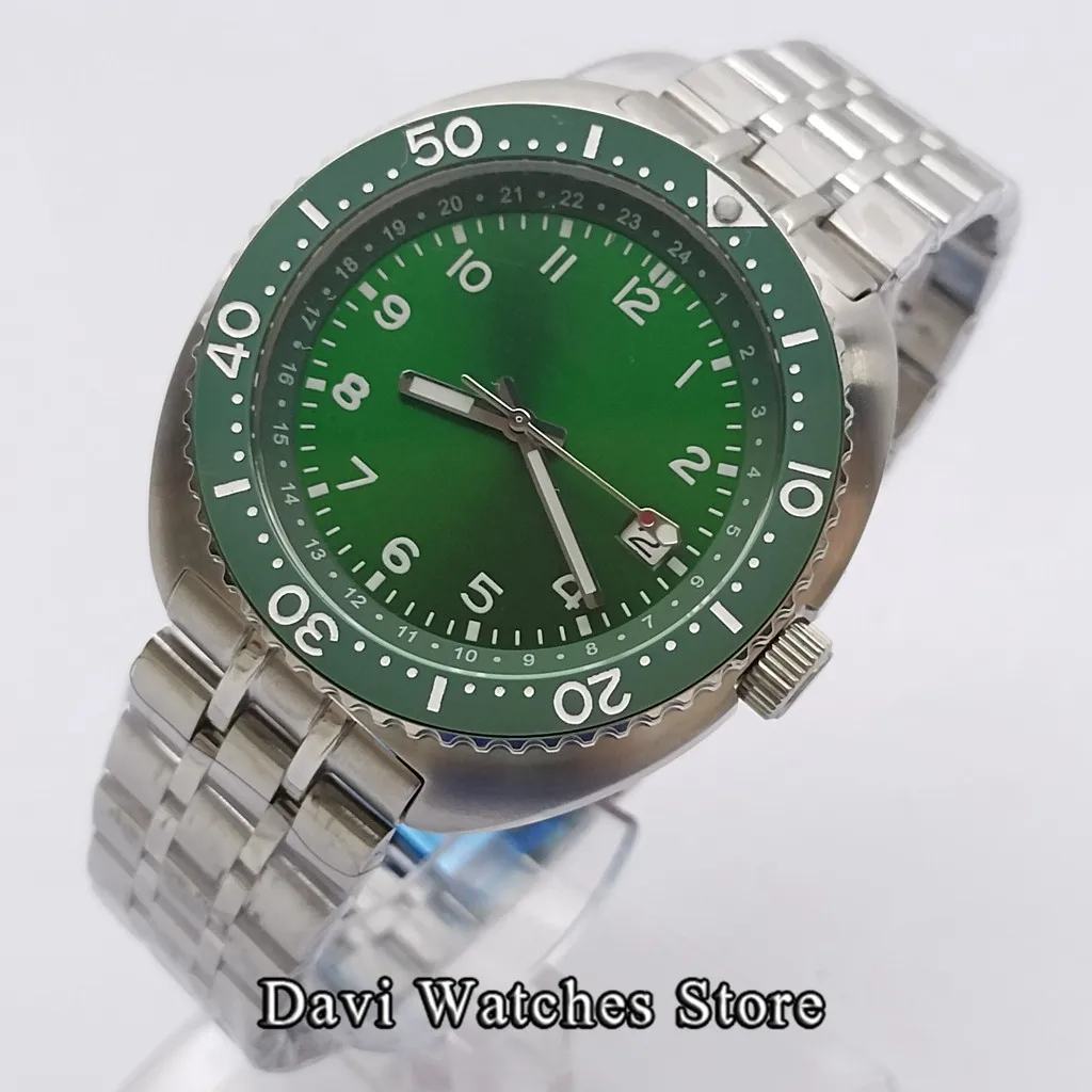 

Bliger 43mm Sterile Green Dial Mens Watches Silver Case Sapphire Glass Luminous NH35A Automatic Movement Men's Wristwatch