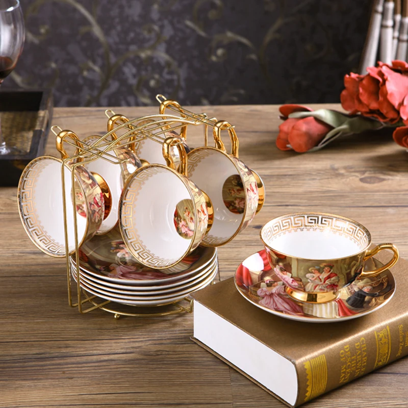 

Europe Court Figure Bone China Cup And Saucer Set Porcelain Tea Cup Coffee Cup Afternoon Tea Party Home Decoration Accessories