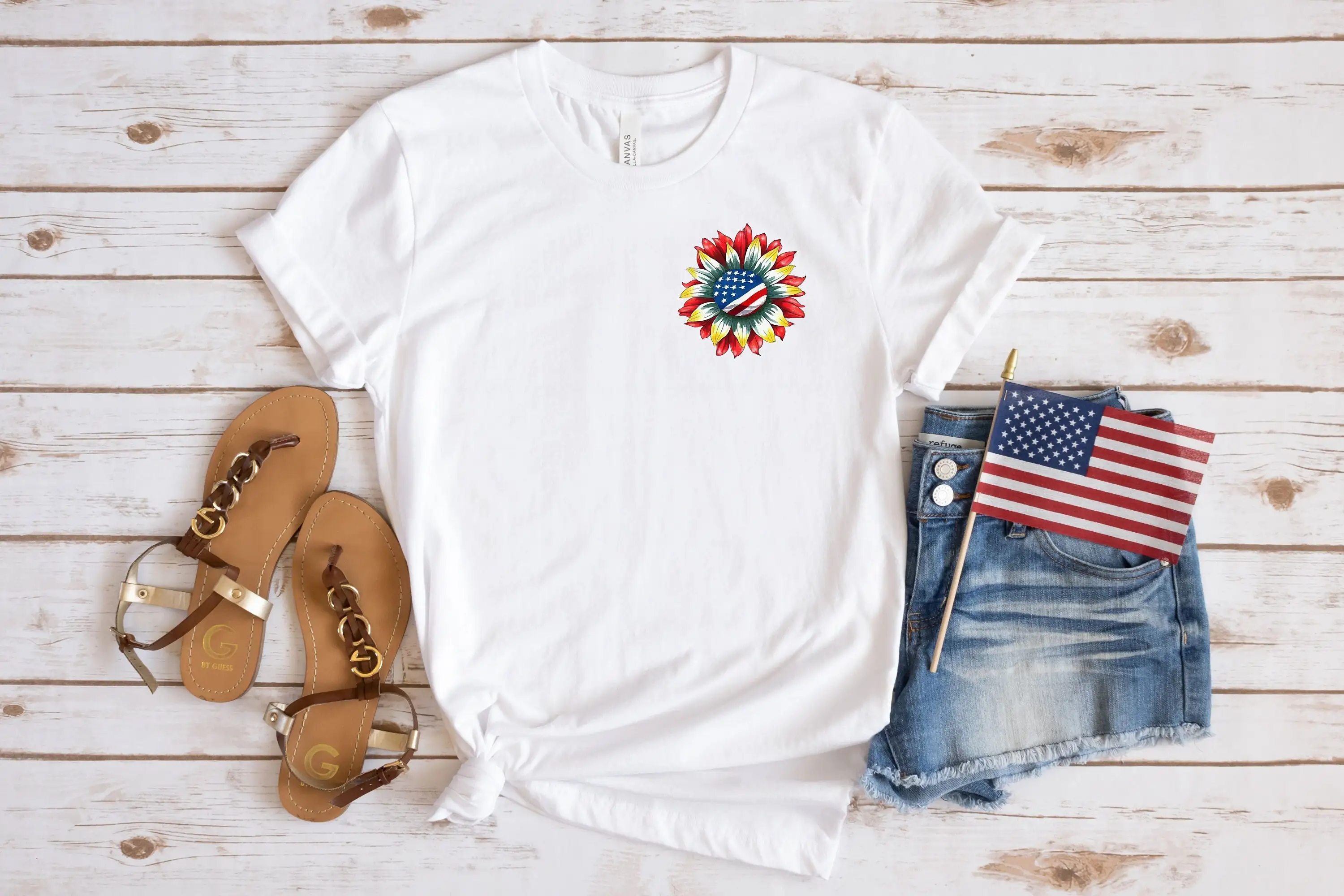 Карманная футболка с американским подсолнухом американский минималистичный