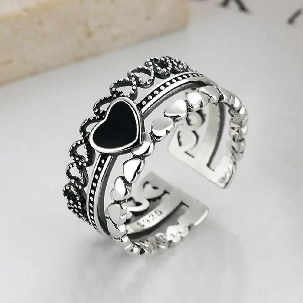

Vintage Adjustable Opening Heart Shape Rock Texture Ring for Punk Hip Hop Woman Man Gift Couple Rings Party Jewelry