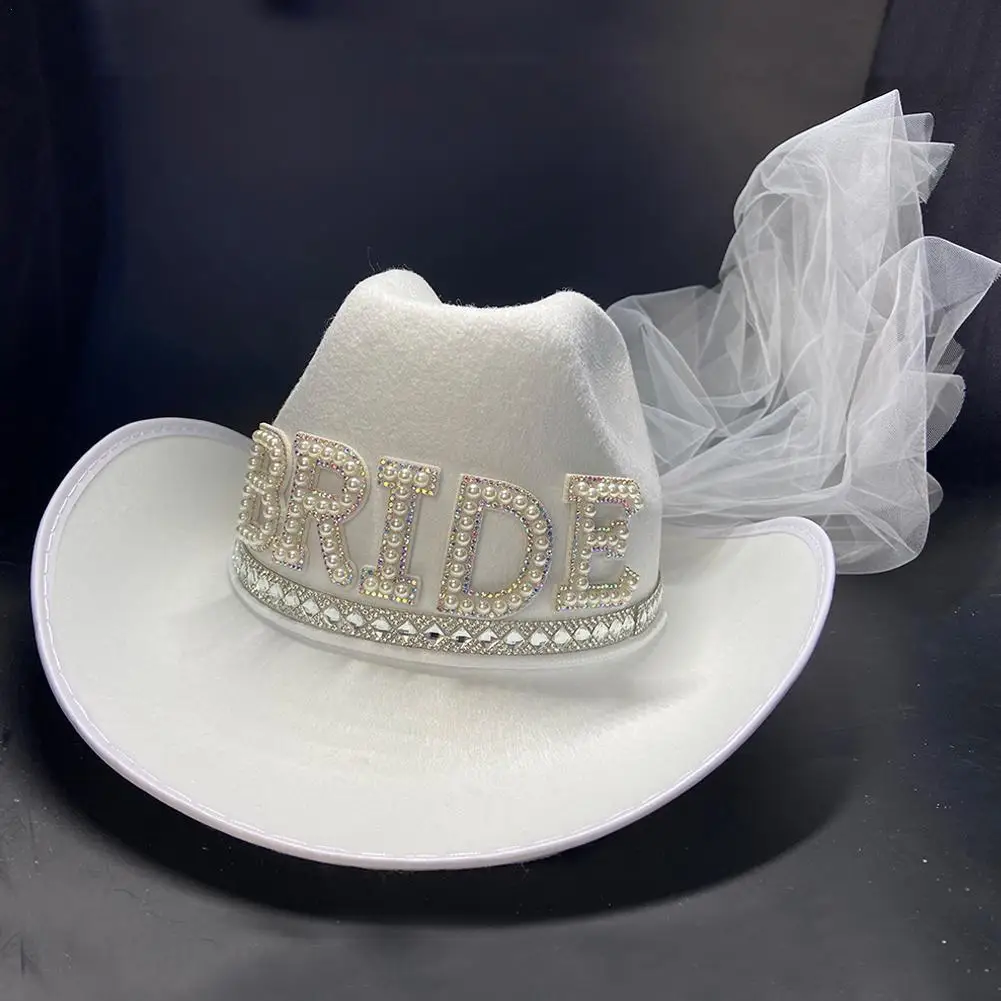 

White Diamond Yarn Bridal Wedding Cowboy Hat For Women Cowgirl Hats Floppy Wide Brim Panama Western Costume Accessories D8D6