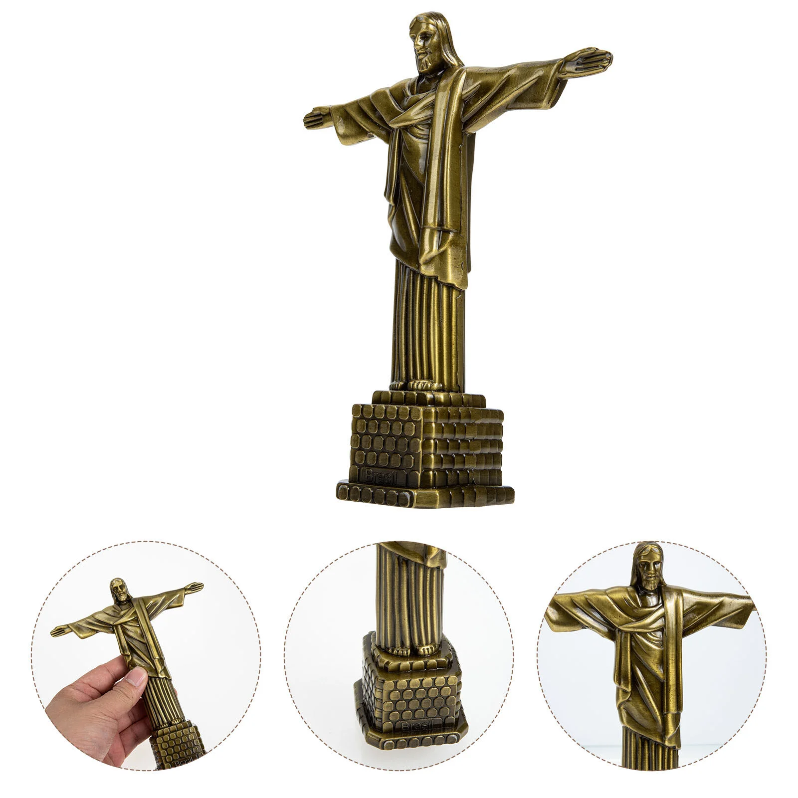 

Dinning Table Decor Simulation Jesus Adornment Tabletop Collection 19x15cm Decorative Statue Golden Alloy Saint Travel