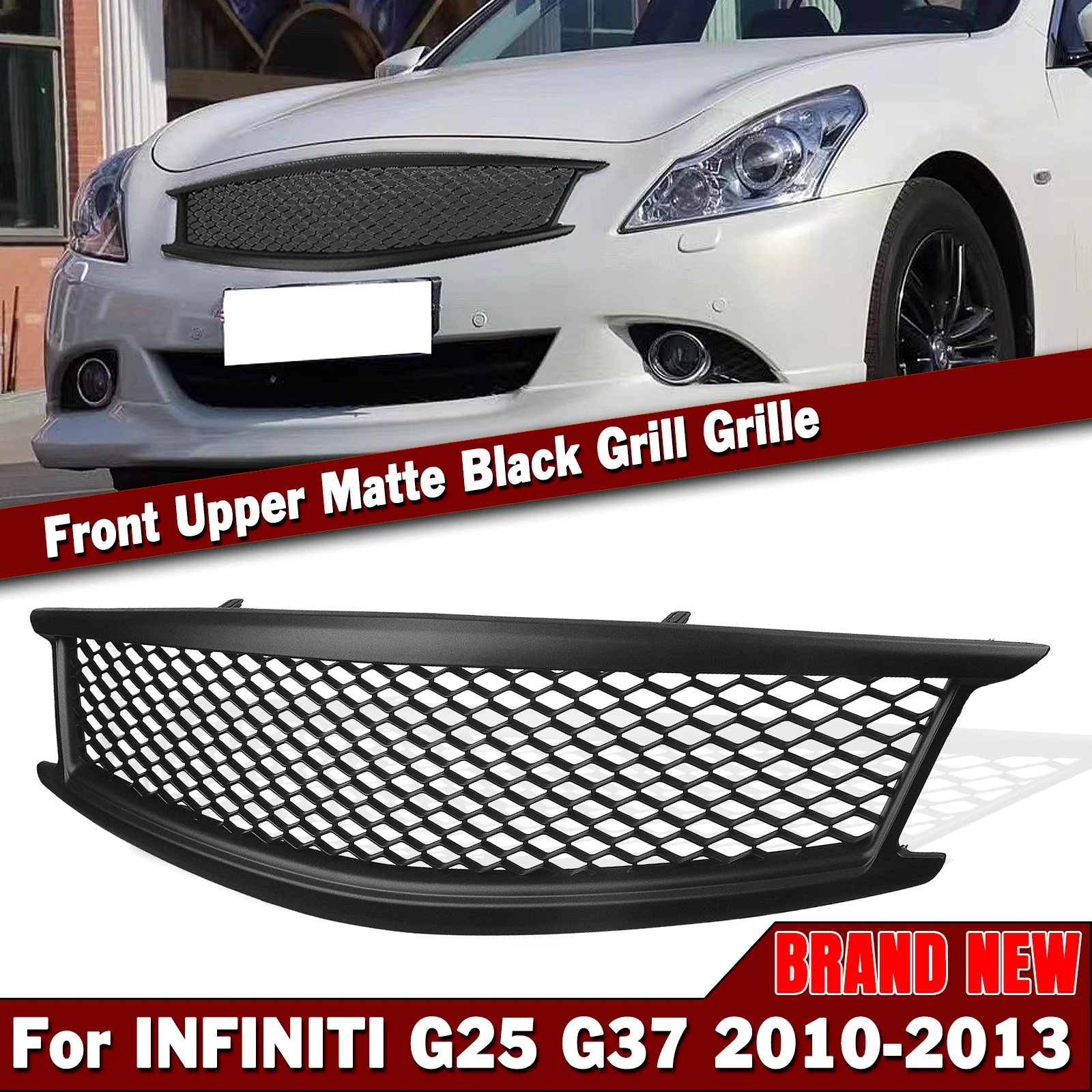 

Передняя решетка гриль для Infiniti G25 G37 Седан 4 двери 2010-2013 матовый черный сотовый стиль комплект кузова автомобиля верхний бампер