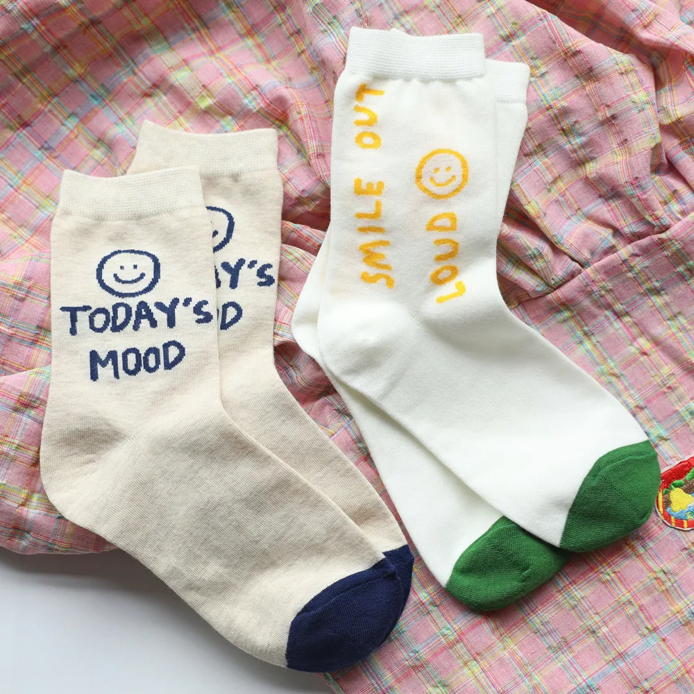 

Smiley Letters Korean Version Color Socks English Jacquard Letters Smiley Love Spring Cotton Socks Socks