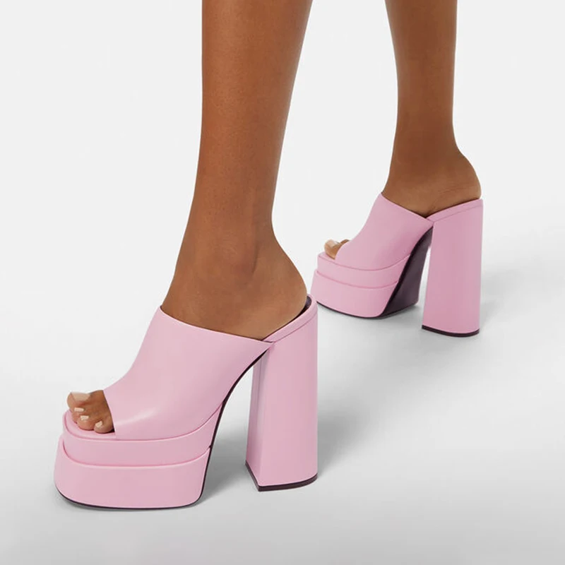 Summer Square Toe Women Sandals PU Leather Ladies Peep Party Super High Heel Platform Female Pumps 2022 Fashion Shoes New |