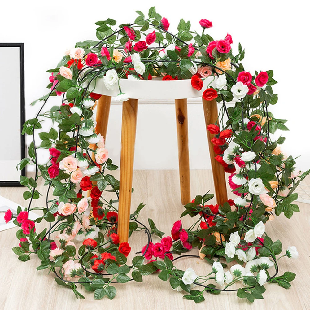 

Искусственные цветы, лоза, 2,5 м, 45 головок, Роза «сделай сам», украшение для свадебной вечеринки, искусственный цветок, украшение для дома, комнаты, настенное украшение