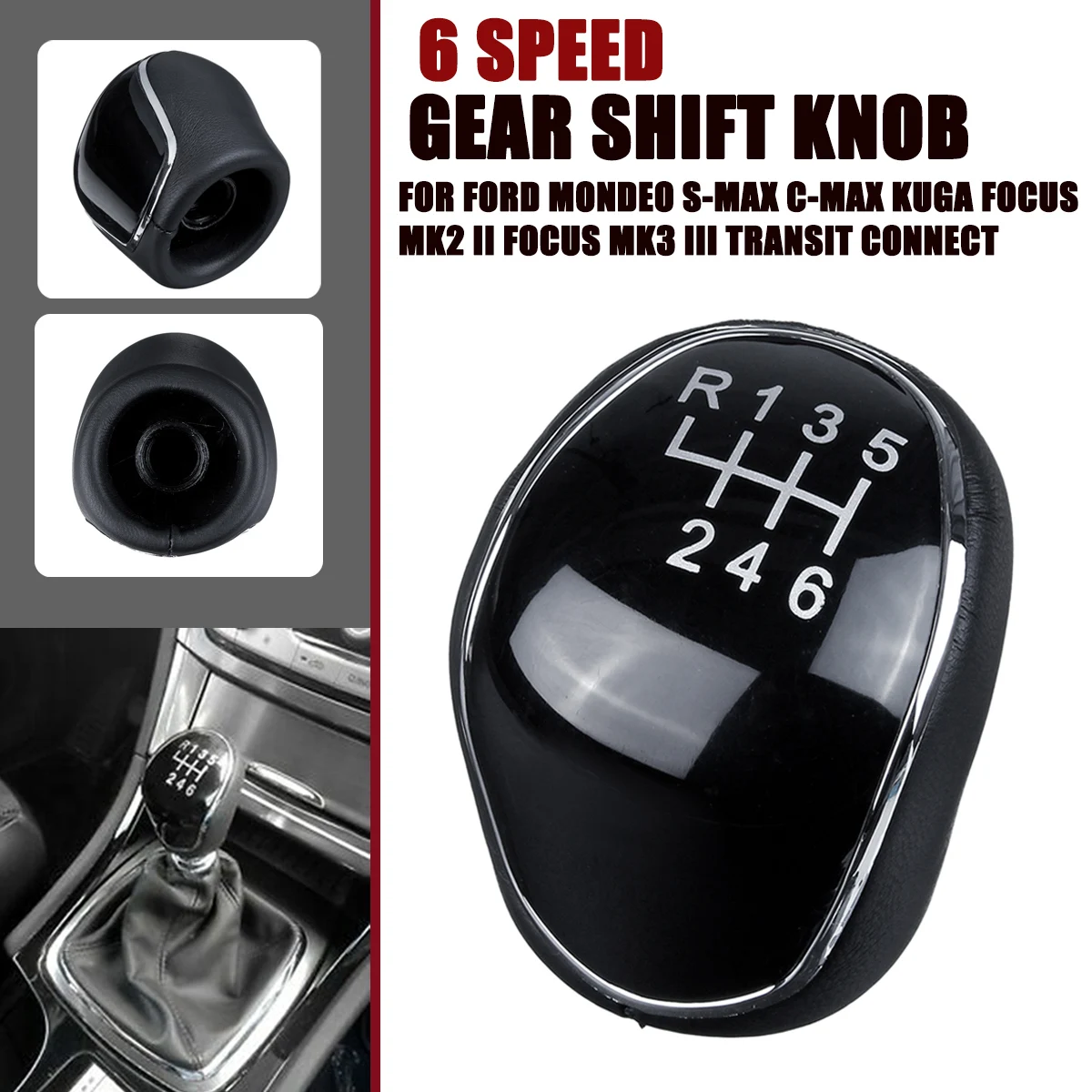 

6 Speed Gear Stick Knob Head Lever leather Car Adapter Replacement for Ford Mondeo IV Focus MK2 MK3 C-MAX Kuga Car Accessories
