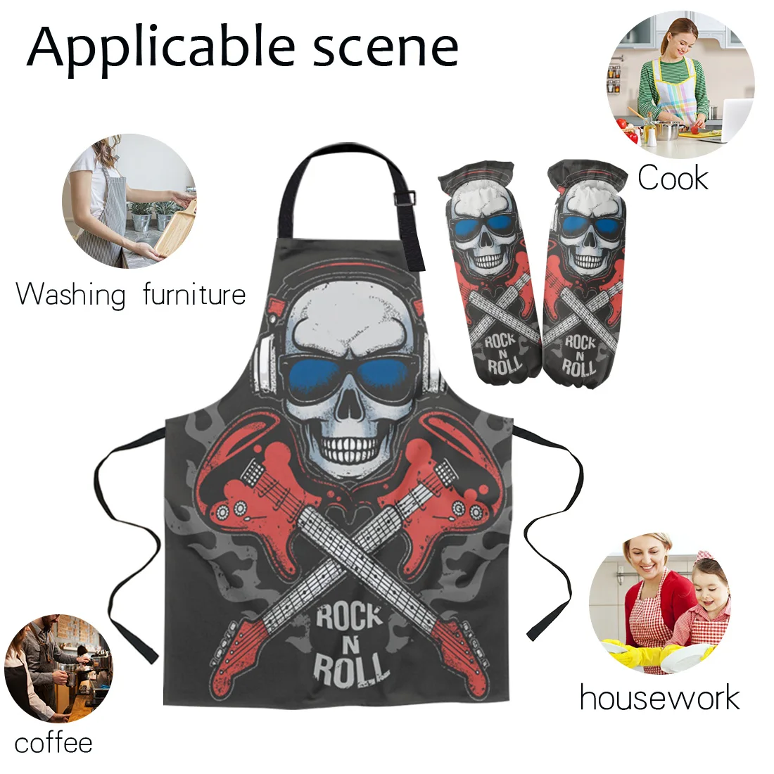 Гитара с черепом наушники Кухонный Фартук для женщин рандомный кухонный