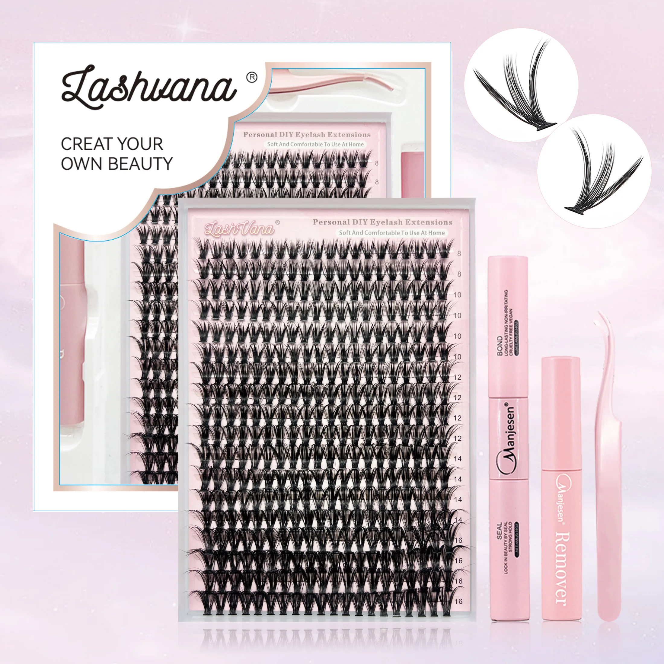 Набор для наращивания ресниц своими руками 360 шт. кластеры съемник клея пинцет