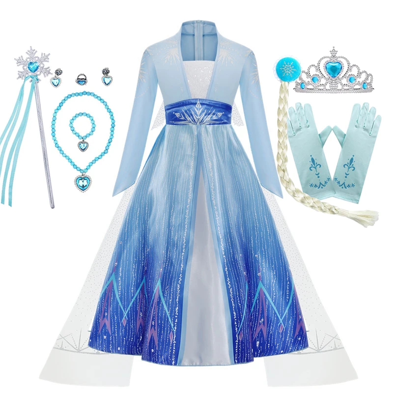 Костюм Эльзы Холодное сердце Диснея для девочек платье принцессы дня рождения