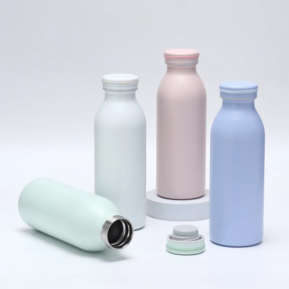 

'S New Stainless Steel Sports Water Bottle Creative Straight Double Layer Milk Bottle Fashion Vacuum Insulation Cup Wholes