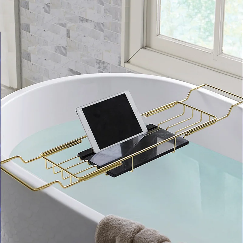 

Support Bathtub Trays Black Marble Nordic Gold Metal Bathtub Trays Book Tablet Holder Mobili Da Bagno Bathroom Storage WW50BT
