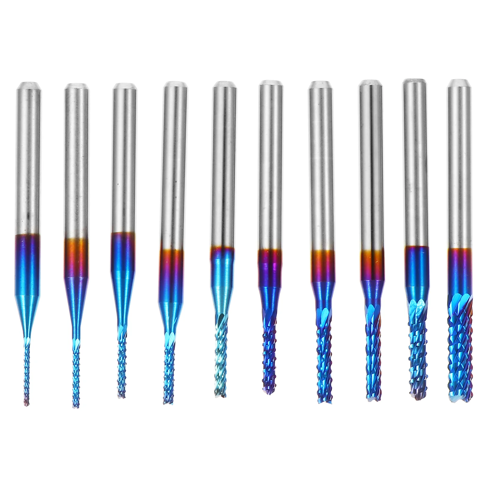 

10 Pcs Nano Blue Coat End Mill CNC Router Bits 0.8-3mm Corn Shape Design