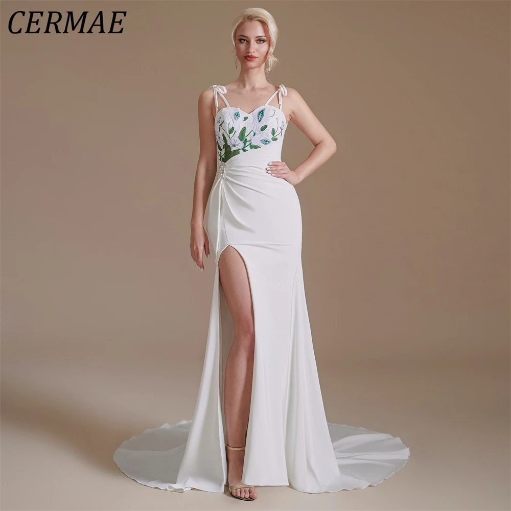 

CERMAE Embroidery Pearl Sling Sheath Chiffon Evening Gown Prom White Party Formal Dresses for Women 2023 PHOTO FACTORY PRICE