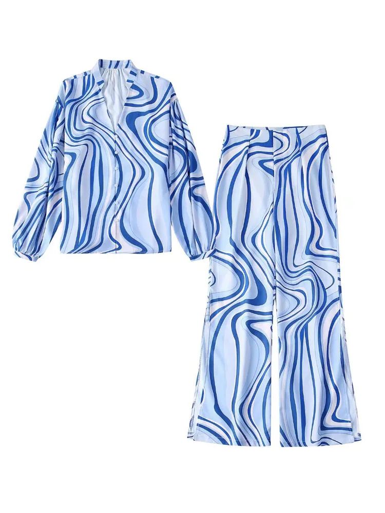 

Женские костюмы из 2 предметов с принтом, свободные блузки и брюки, элегантный уличный костюм, лето 2022