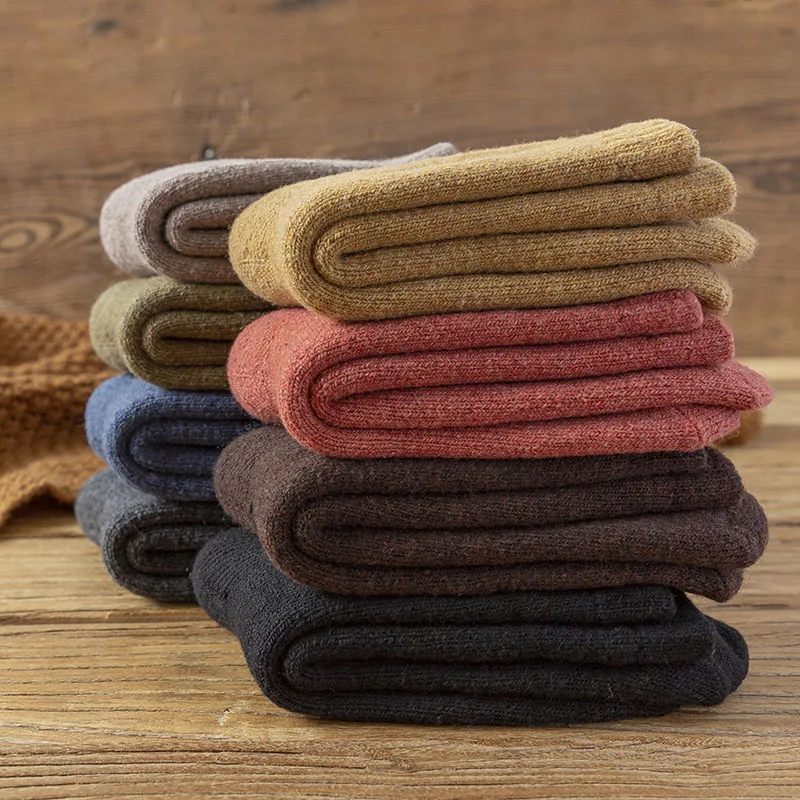 Winter Women's Thick Warm Wool Socks High Quality Harajuku Solid Color Casual Cashmere Socks Cold-resistant Snow Socks 3 Pair