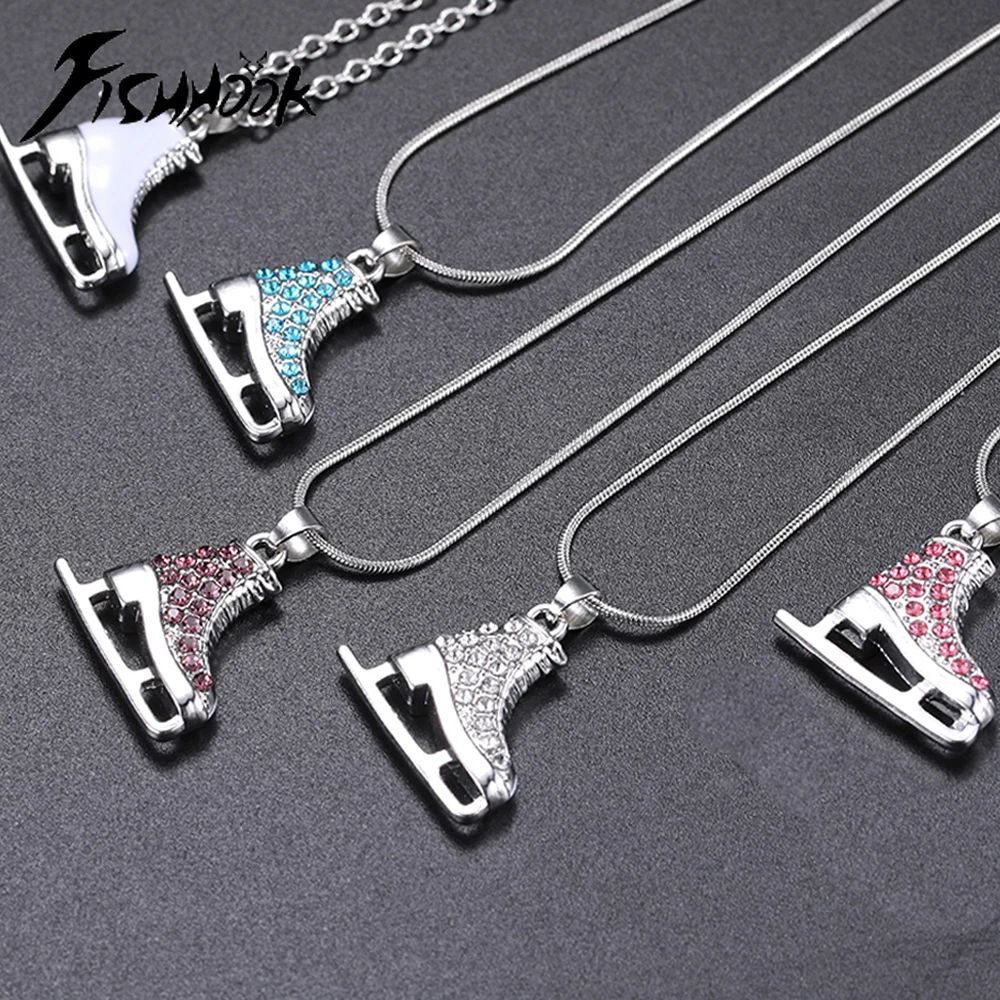 

Fishhook Zircon 3D Ice Skate Shoe Necklace White Enamel Luxury Blue Pink Crystal Pendant Gift For Man Women Girl Chain Jewelry