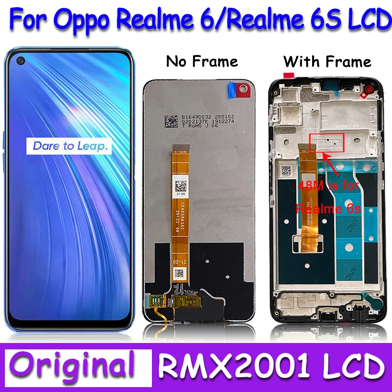 Оригинальный дисплей 6,5 дюйма для Oppo Realme 6 RMX2001, ЖК-дисплей с рамкой для Realme 6s RMX2002, ЖК-дисплей