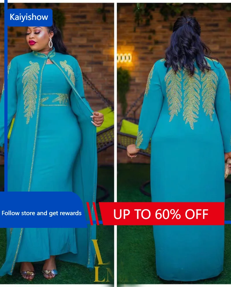

Африканский дорогой роскошный халат с длинным рукавом спереди и сзади, роскошная Бриллиантовая эластичная Внутренняя юбка, комплект из двух предметов