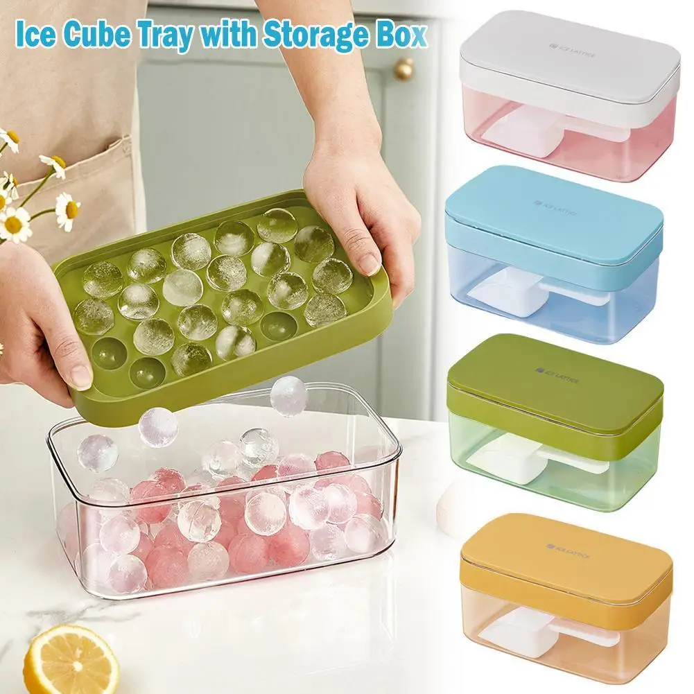 

Round Ice Cube Tray With Storage Box Quick Release Kitchen Cold Square Cube Party Molds Container Bar Drink Ice Tools G8s6