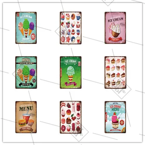 

Dessert Ice Cream Fast Food Metal Sign Retro Metal Tin Plate Pink Plaquefast Food Restaurant Wall Decoration Metal Poster Paint