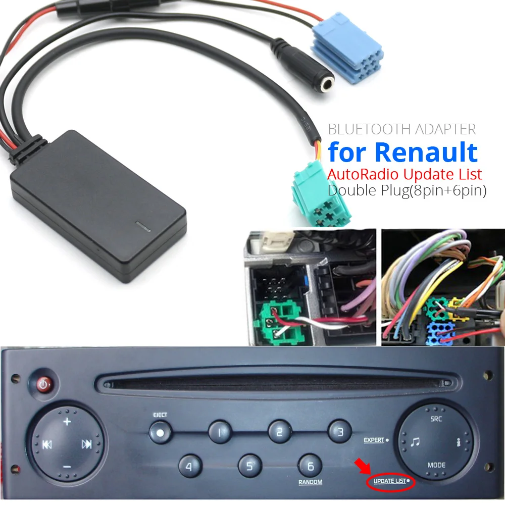 Фото Автомобильный Bluetooth 5.0 AUX-кабель с микрофоном и адаптером Handsfree для Renault Clio, Espace, Kangoo, Laguna, Megane 2, Updatelist Radio Speake №4