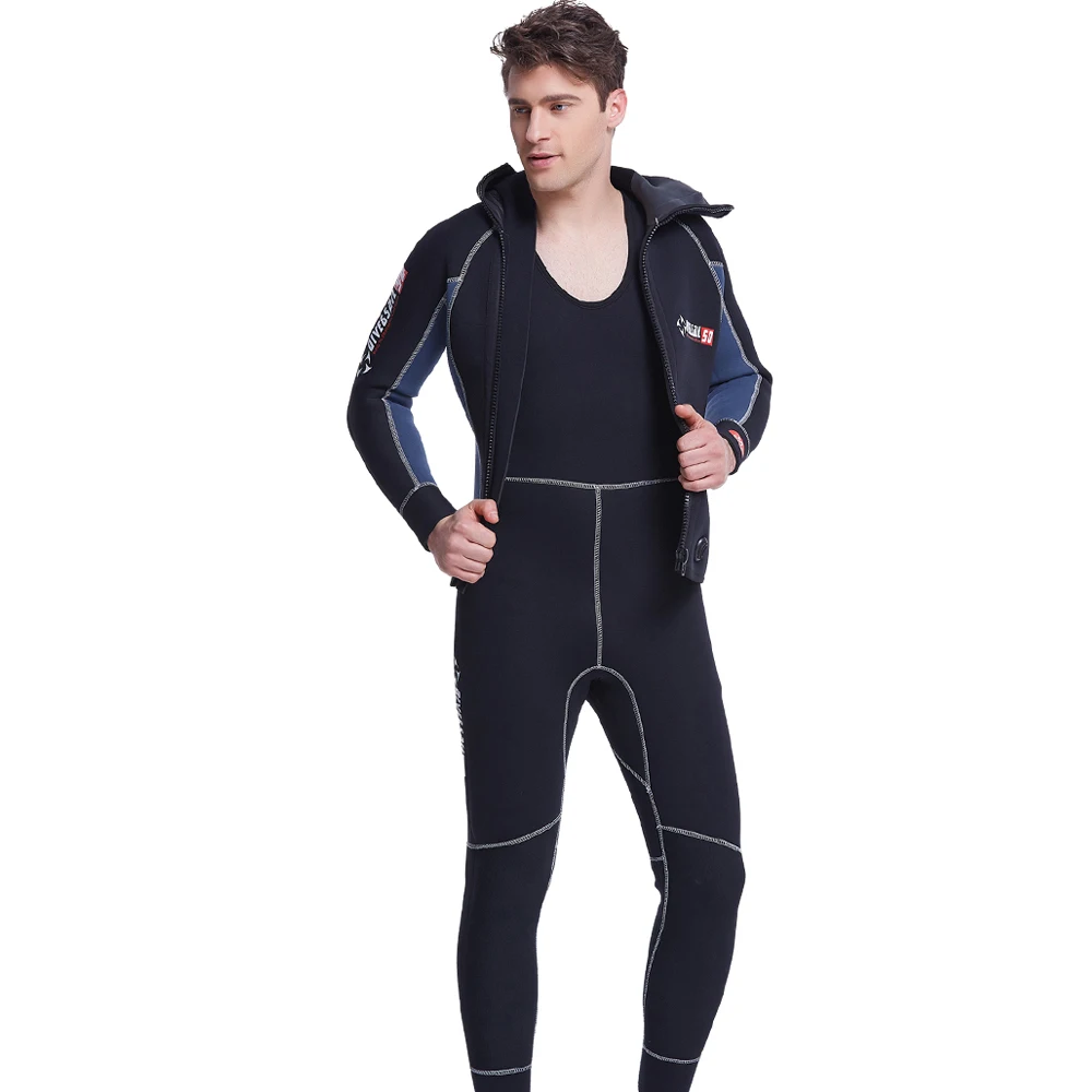 

Men's wetsuit full spearfishing 5mm hooded wetsuit 2 pieces spearfishing zip scuba diving XL xxxl Wetsuit Men