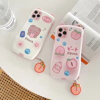 kawaii peach pendant cartoon bear phone case for iphone 13 12 11 pro max x xr xs max 7 8 plus se shockproof soft leather cover