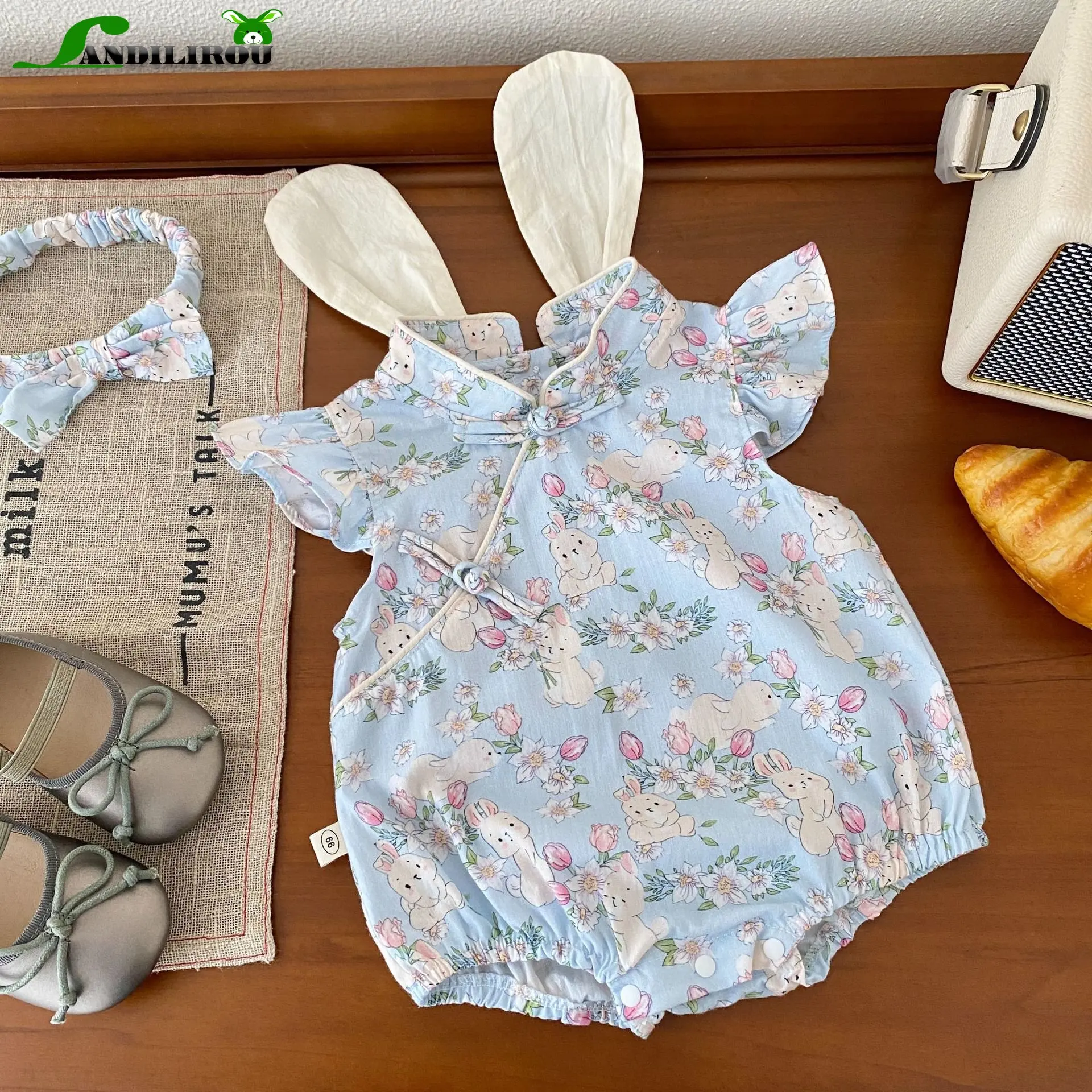 

Perfect Gift Headbands Included! (0-24M) kids Baby Girls Floral Bunny Ear One-Piece Infant newborn Cotton Overalls bodysuits