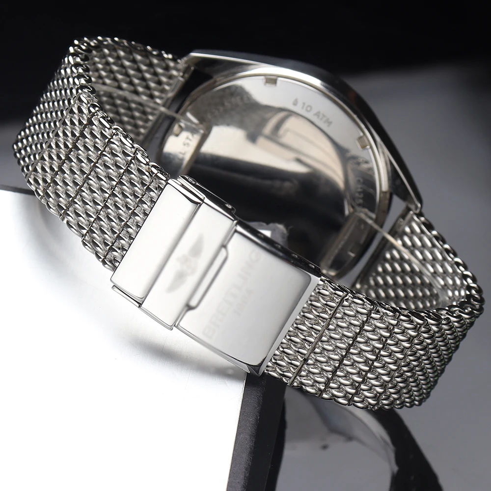 

Hoge Kwaliteit 316L Rvs Horlogeband Massief Metalen Band Voor Breitling AB2010 Horloge Riem Heren Luxe 22 24Mm Mesh armband