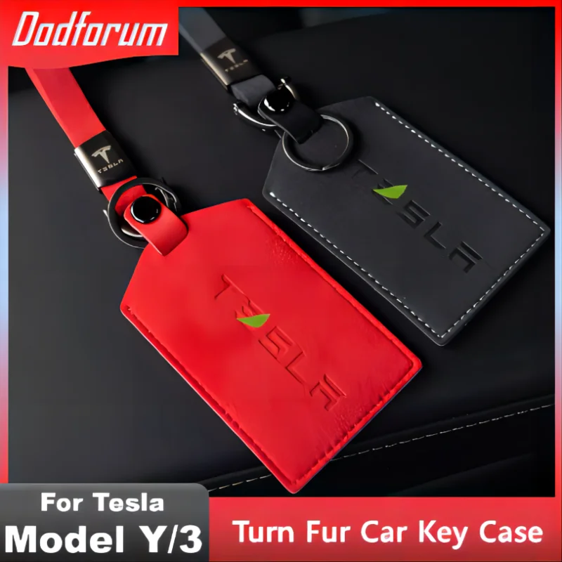 

Car Key Case Turn Fur Key Card Holder Protector Cover Auto Parts Keychain Protector For Tesla Model 3 Model Y 2023 Accessories