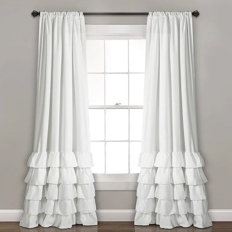

Ruffled Curtains Simple INS Wind Curtain Solid Color Lotus Leaf Curtain Finished Semi-shading Curtain cortinas para la sala
