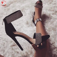 shiny apricot black diamond crystal high heel sandals for women 2022 new summer sexy club high heels sandals for women plus size