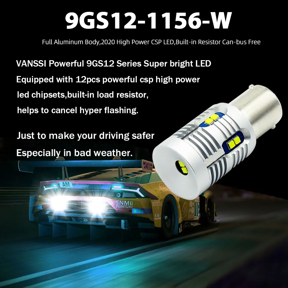 VANSSI 2Pcs BA15S P21W LED Bulbs For Backup Reverse Parking DRL Lamp Built In Resistor 1156 7506 1141 Canbus High Power White - купить по