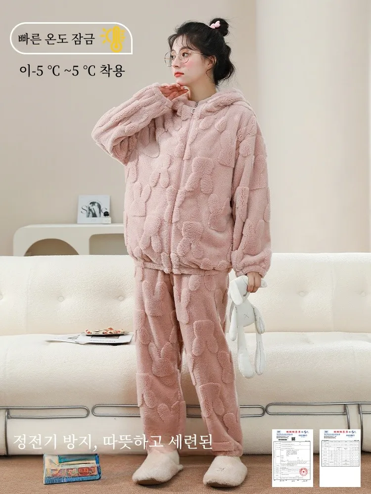 Женские пижамы из кораллового флиса осень и зима 2024 новый зимний фланелевой