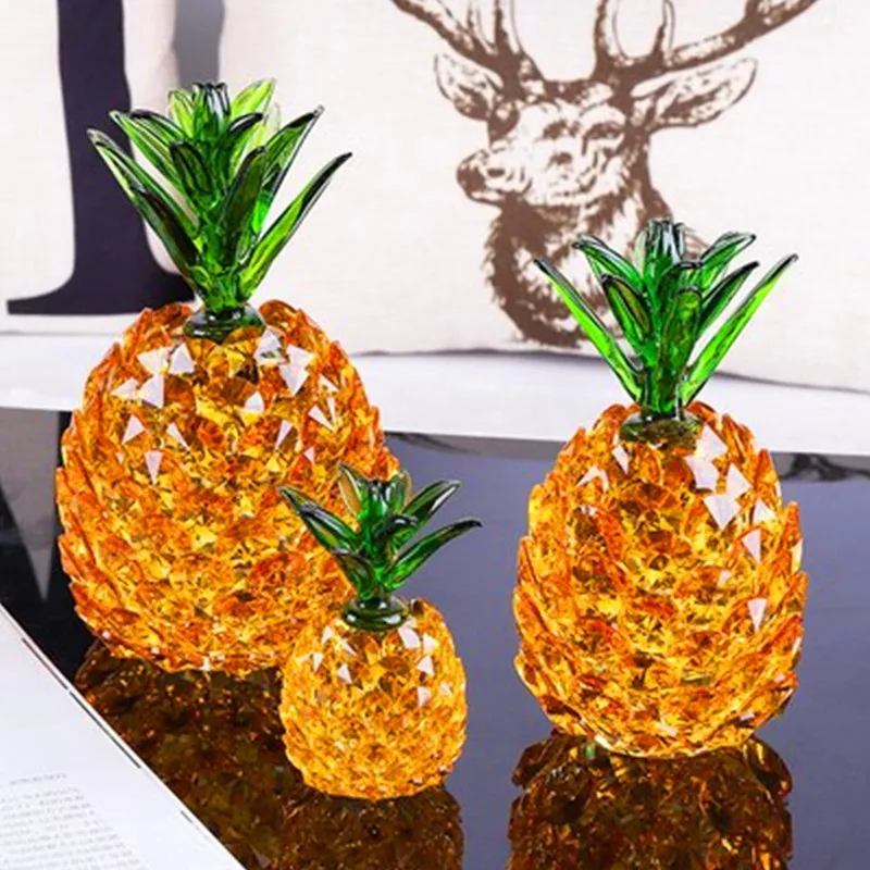 

High End Crystal Pineapple Table Decor Living Room Crystal Decor Craft Supplies Orange With Green Stem Ananas Wedding Decoration