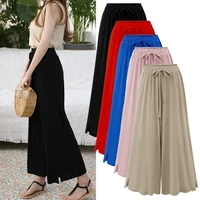 fashion high waist loose pleated chiffon wide leg pants spring new womens large size lightweight breathable flared trousers