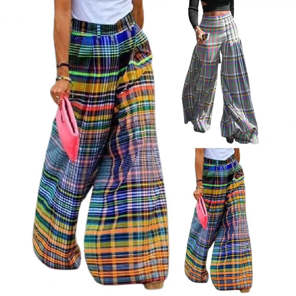 Female Stylish Selection Wide Leg Loose Pants Checkerboard Printed Casual Pants Bottoms For Women 2023 New Arrivals