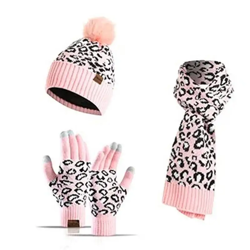 

Зимняя шапка, набор теплых перчаток для шеи, теплый комплект шапки-бини с милым леопардовым принтом, теплые уютные зимние подарки, шарфы для шеи для женщин