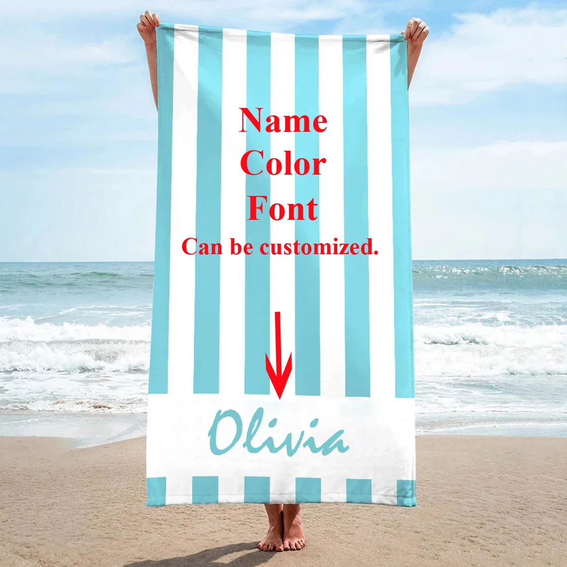 

Personalized Custom Beach Towel Striped Name/Text/Logo/Image Surf Swim Unique Holiday Bachelorette Party Gift Drop Shipping