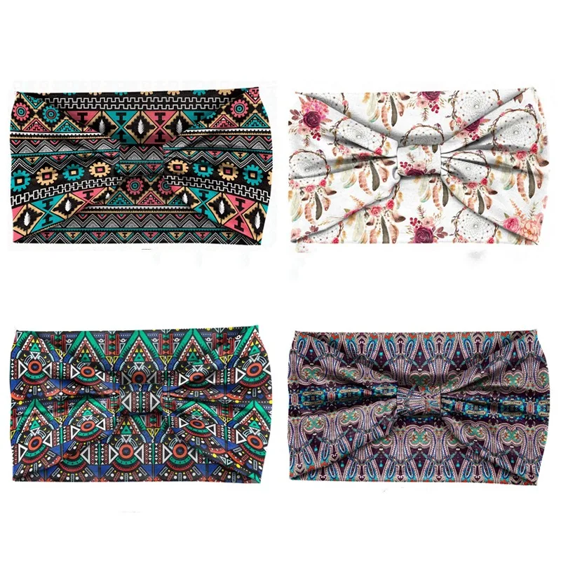 Повязка для волос женская Спортивная эластичная широкая лента с принтом в