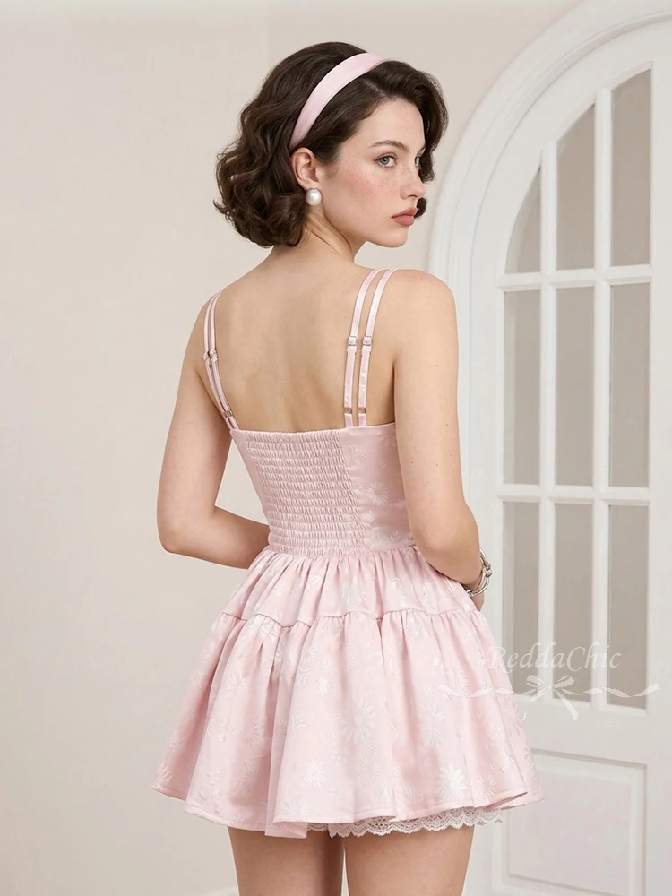 Фото REDDACHiC Милое цветочное платье-корсет для летних вечеринок, розовое атласное комбинированное кружевное мини-платье-комбинезон с рюшами, женское цельное платье Desire №2