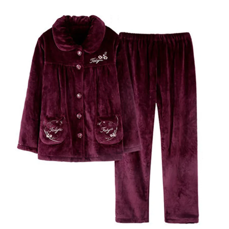 Новый женский Повседневный Пижамный костюм теплый осенне-зимний из кораллового