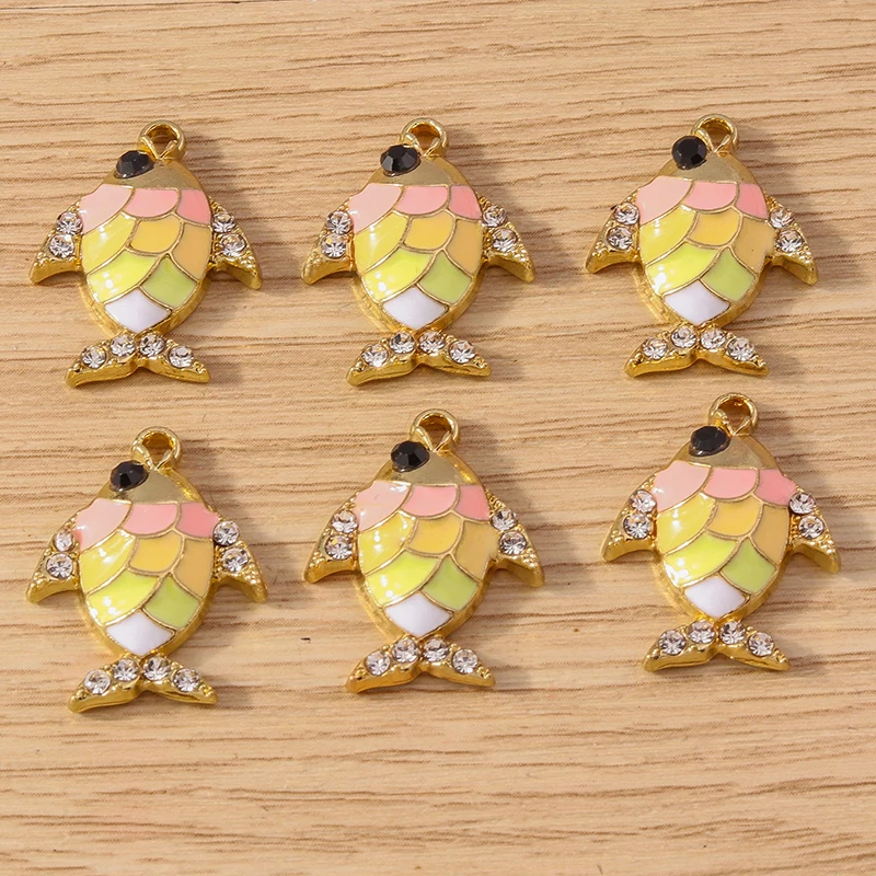 10 шт. 16x20 мм мультяшные эмалированные кристаллы с золотой рыбкой подвески для