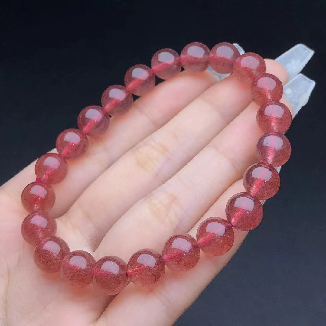 Браслет из натуральных кристаллов клубники женский эластичный браслет с цветком