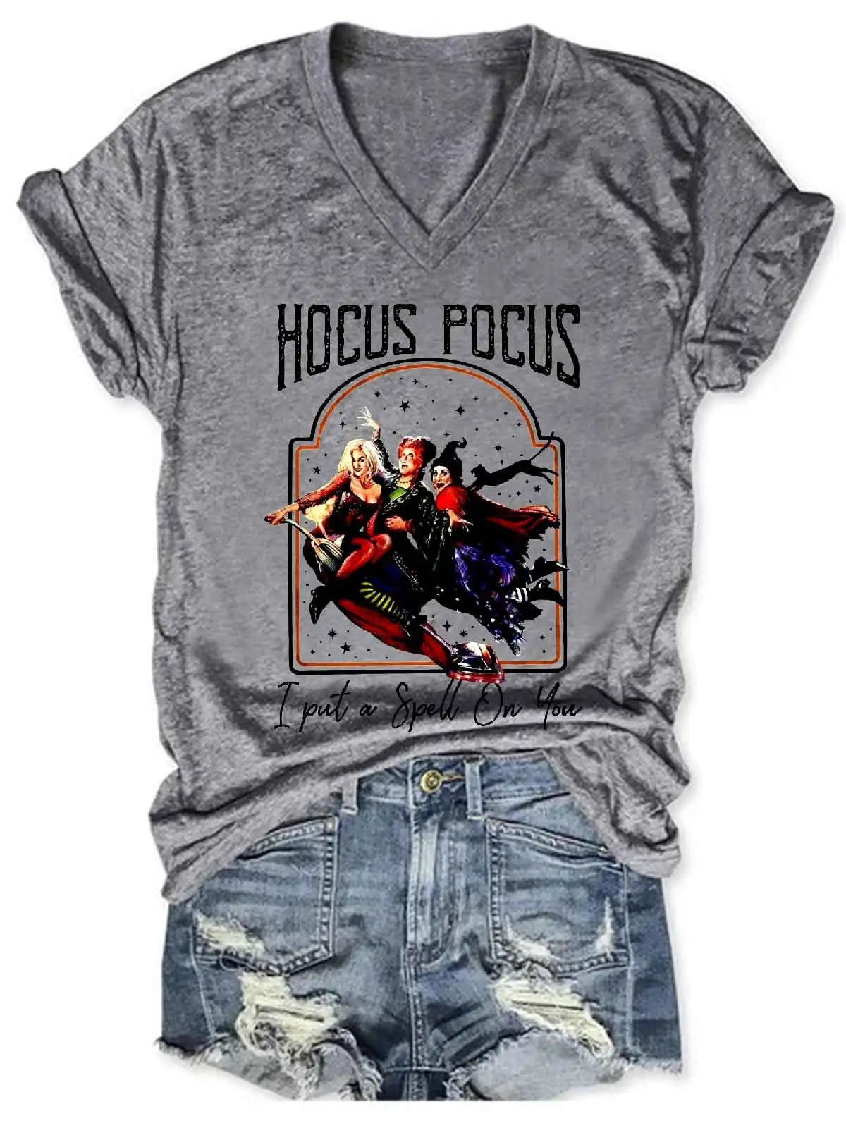 Women's Hocus Pocus I Put A Spell On You Halloween V-Neck T-Shirt images - 5