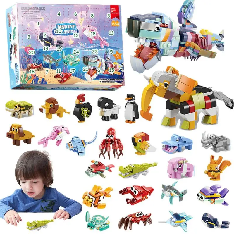 

Christmas Advent Calendar 2023 Sea Animal Engineering Blocks Toys Blind Box 24 Days Countdown Surprise Gifts For Kids Boys Girls